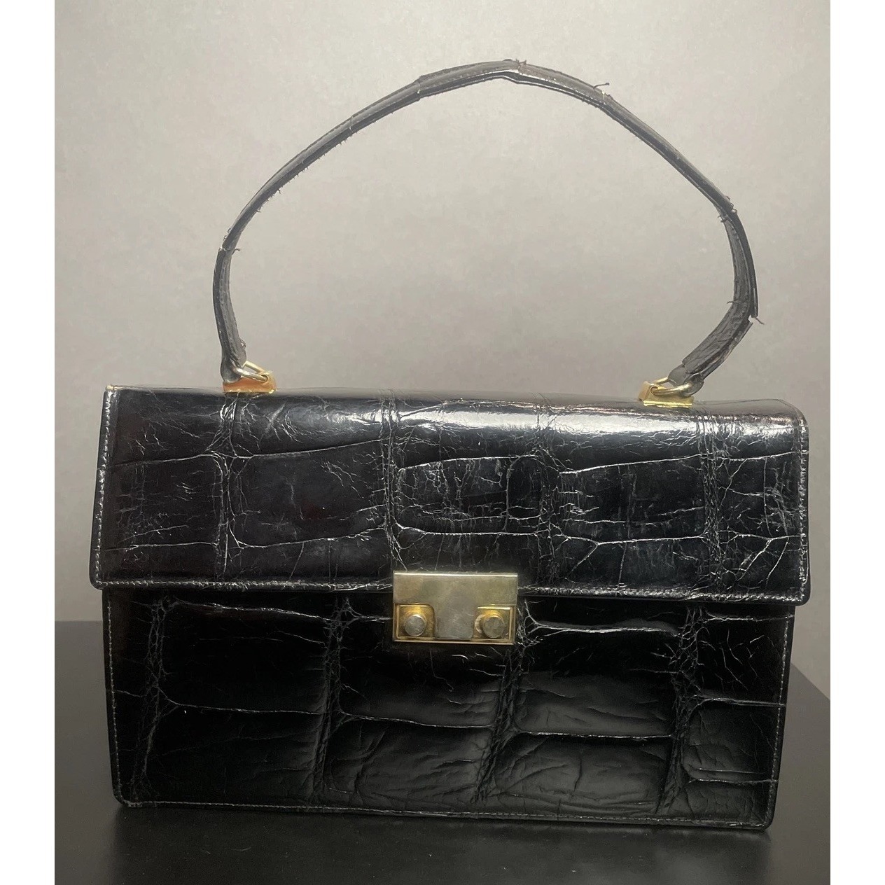 Vtg Saks Fifth Avenue Genuine Alligator Made In France Purse Black Read